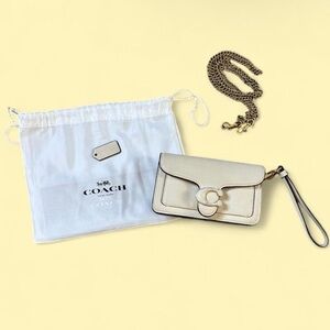 Coach Tabby Cream Leather Crossbody & Wristlet with Gold Chain